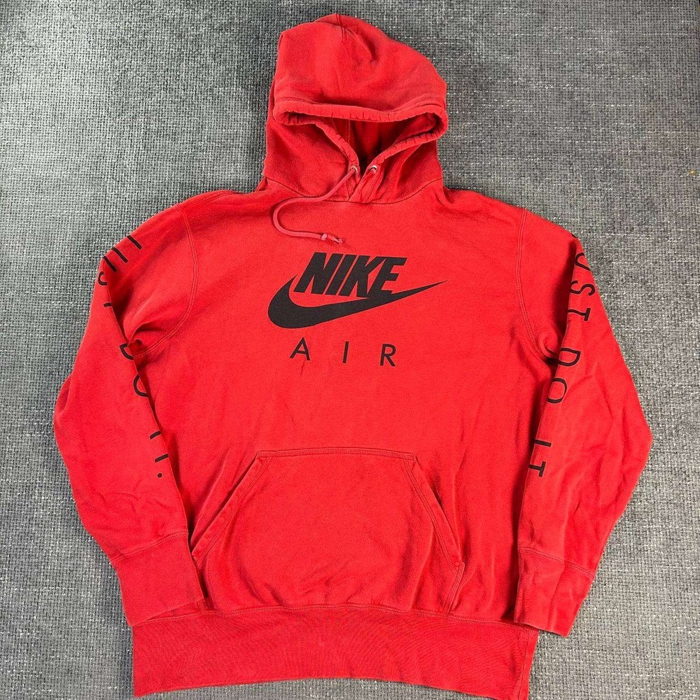 Nike Air Hoodie Mens XL Red Just Do It Graphic Pullover Streetwear Sweatshirt